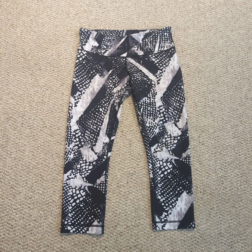 Lululemon Wunder Under Crop Leggings Womens 8 Static Mist Black White